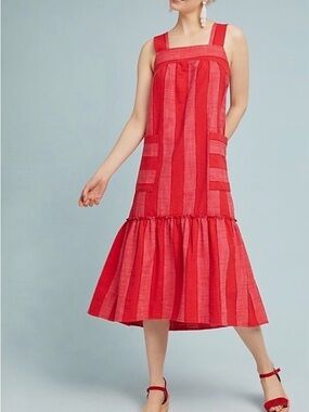 Maeve Red Striped Midi Dress